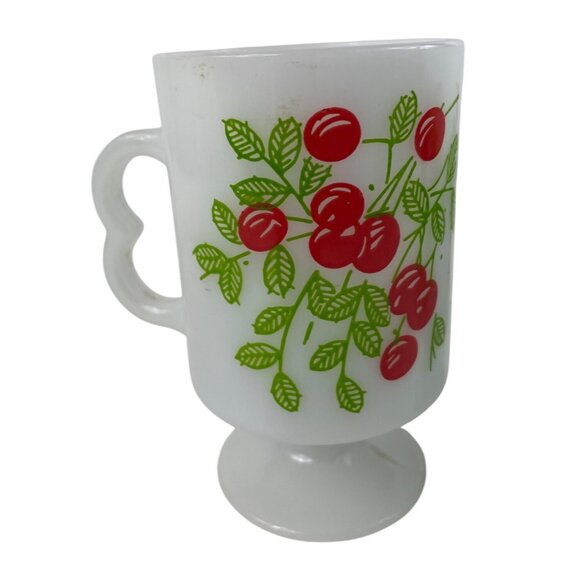 Vintage MCM Milk Glass Pedestal Mugs With Cherry Design Set Of 2 - Picture 2 of 12